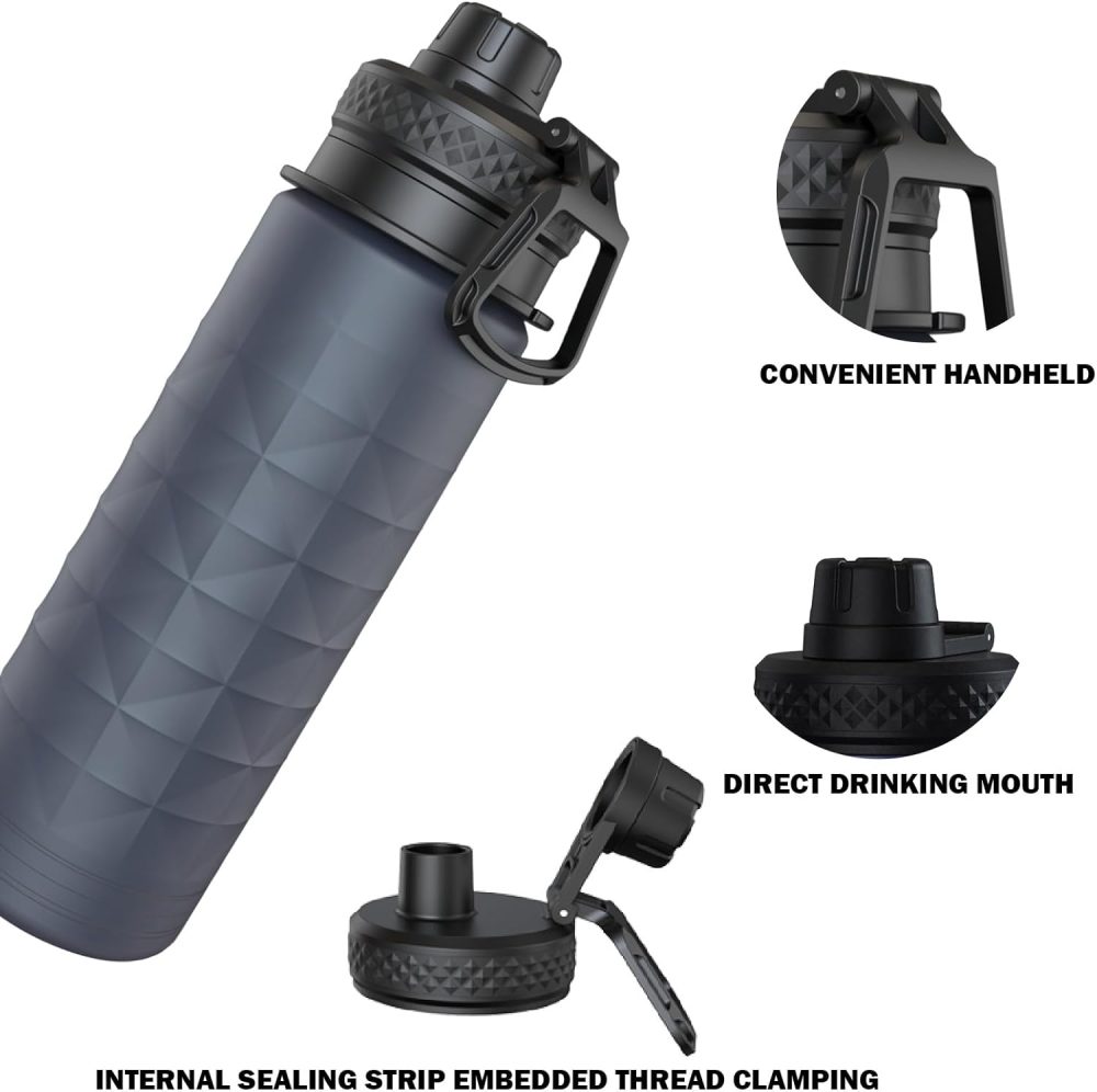 Collapsible Water Bottles, BPA Free 700ml/24oz Silicone Foldable Water Bottle, Portable Sport Water Bottle for Travel Camping Hiking Cycling Yoga Outdoor Adventures (Grey) - Image 2