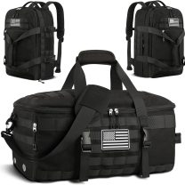 Gym Bags for Men Women, Tactical Duffle Bag Backpack with Shoe Compartment, 3 in 1 Carry on Travel Backpack with Wet Pocket, Weekender Overnight Range Bag for Workout Football Gym, Black