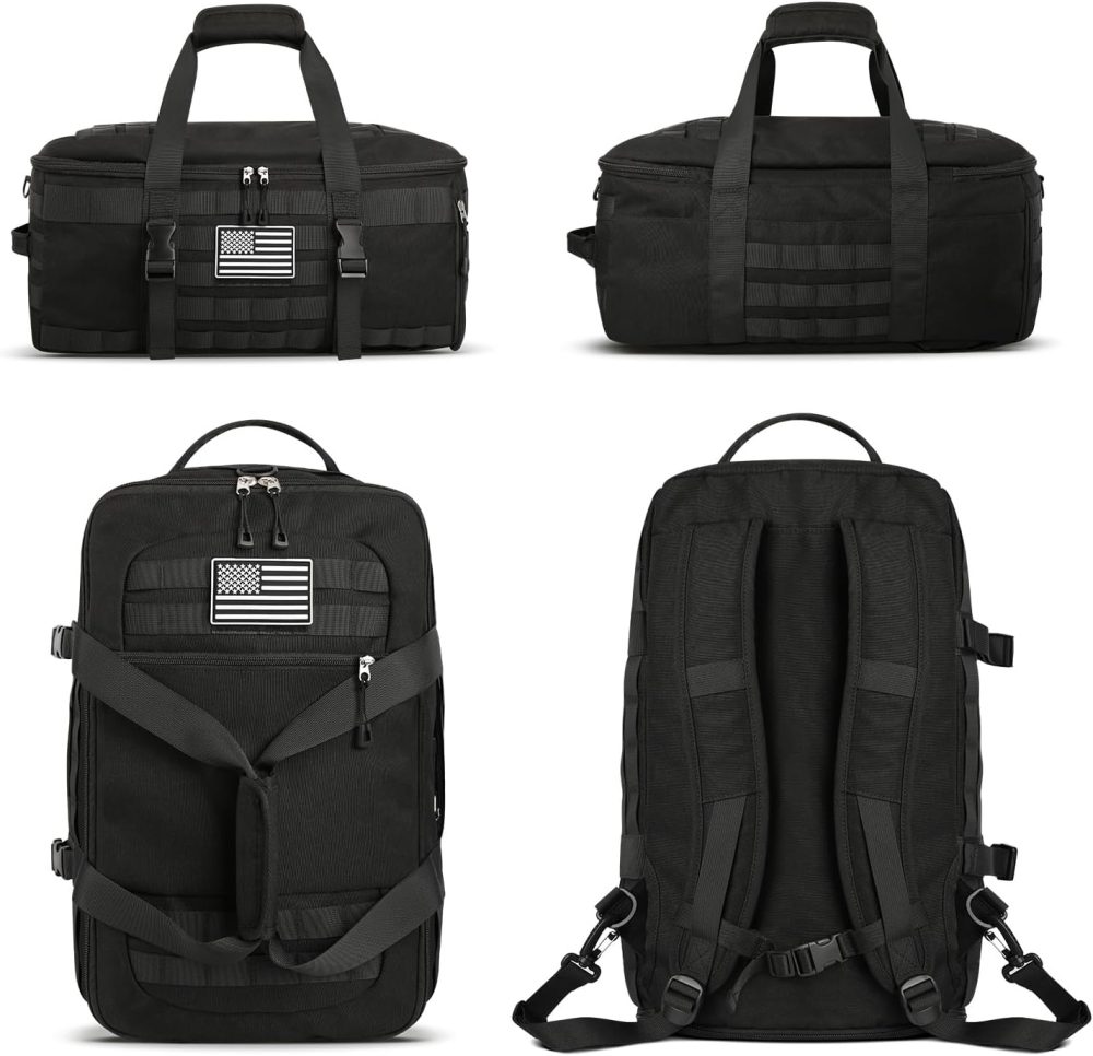 Gym Bags for Men Women, Tactical Duffle Bag Backpack with Shoe Compartment, 3 in 1 Carry on Travel Backpack with Wet Pocket, Weekender Overnight Range Bag for Workout Football Gym, Black - Image 5