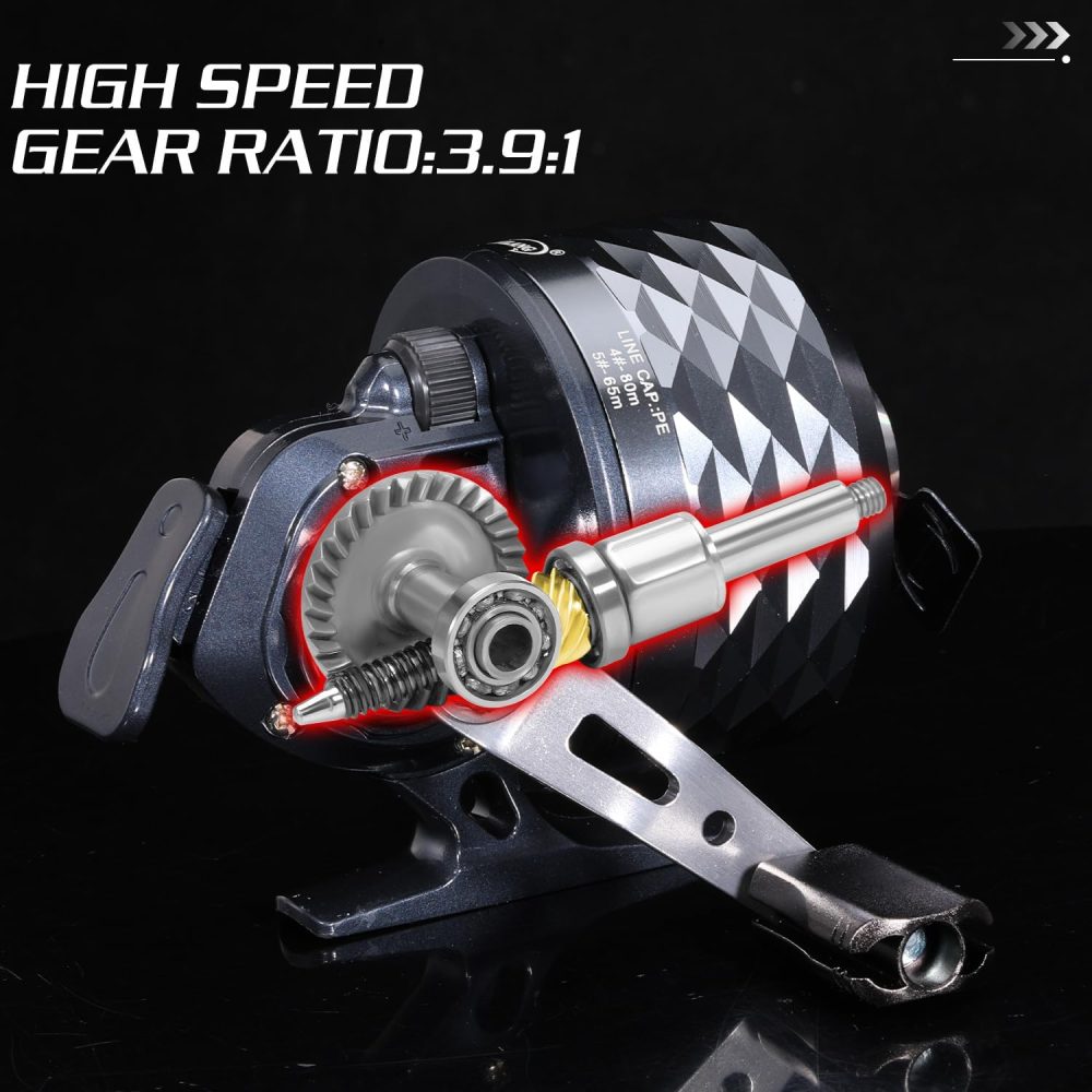 Sougayilang Spincast Fishing Reel, Easy to Use Push Button Casting Design，High Speed 3.9 :1，All-Metal Gears, Changeable Right/Left-Hand Retrieve, Includes Monofilament Line - Image 6